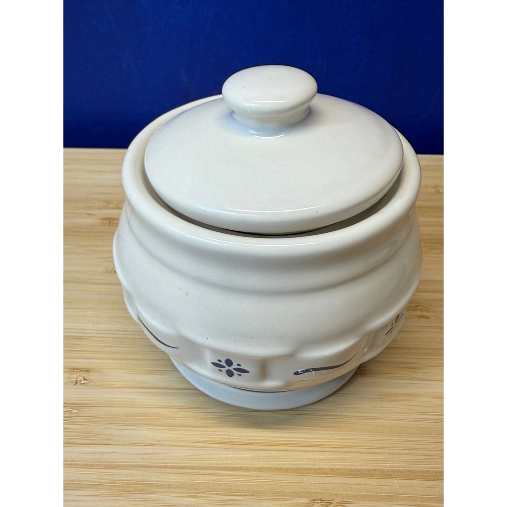 Longaberger Pottery Woven Traditions Blue Cream and Sugar Set Ivory Vitrified - Picture 5 of 8
